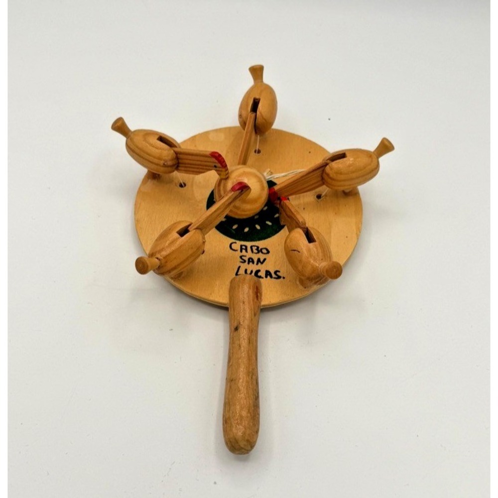 Vintage Cabo San Lucas Wood Clacker Toy Hand Percussion Folk Art Mexico